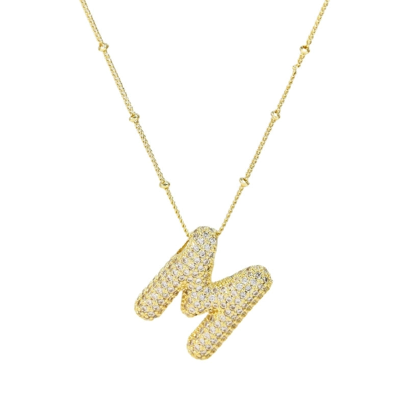 Europe And America  Hot Sale Fashion 26 English Letters Pendant Necklace Copper Micro Inlaid Zircon Balloon Letter Collarbone Necklace Choker Pendant