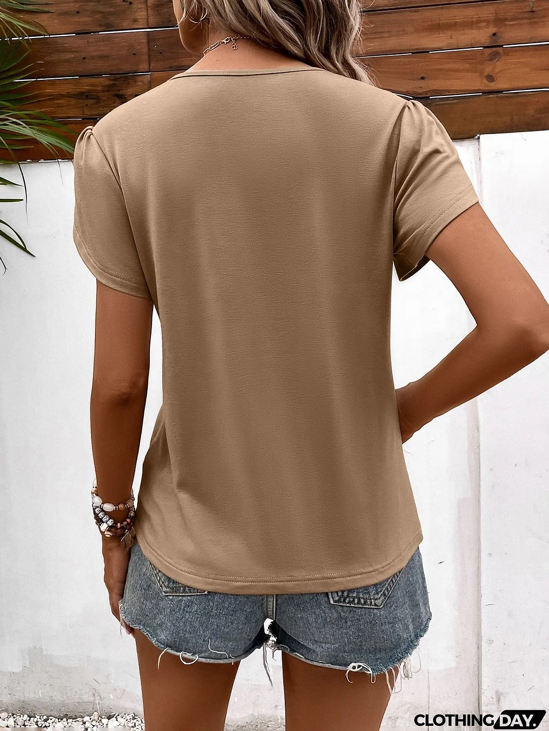 Strappy V-Neck Petal Sleeve Top