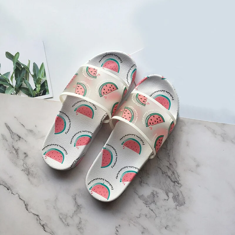 Cartoon Fruit Slippers Slides Sandals Cute Jelly Color Transparent Open Toe Flip Flops Summer Slide Sandals Outdoor Beach