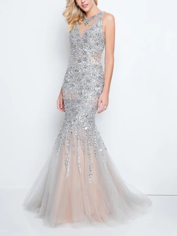 Round Neck Sleeveless Sequins Maxi Dress