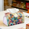 Garden Butterfly DIY PU Diamond Painting Tissue Box Kit Desktop Tissue Holder with Rhinestone Diamond Desk Decorative Tissue Box for Adults Desktop Storage Organizer