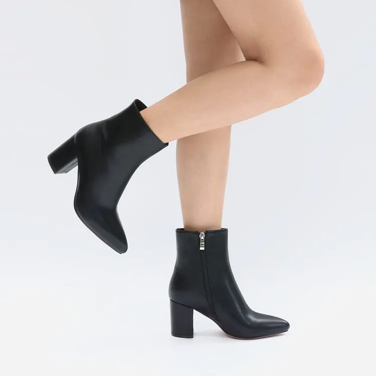 75mm Women's Zipper Pointed Toe Chunky Block Heel Ankle Boots-vocosishoes