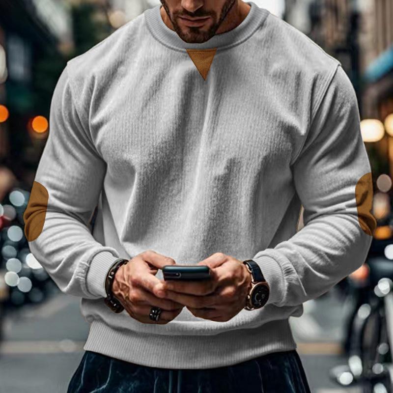 Men's Casual Round Neck Corduroy Loose Long Sleeve Sweatshirt 14192683M