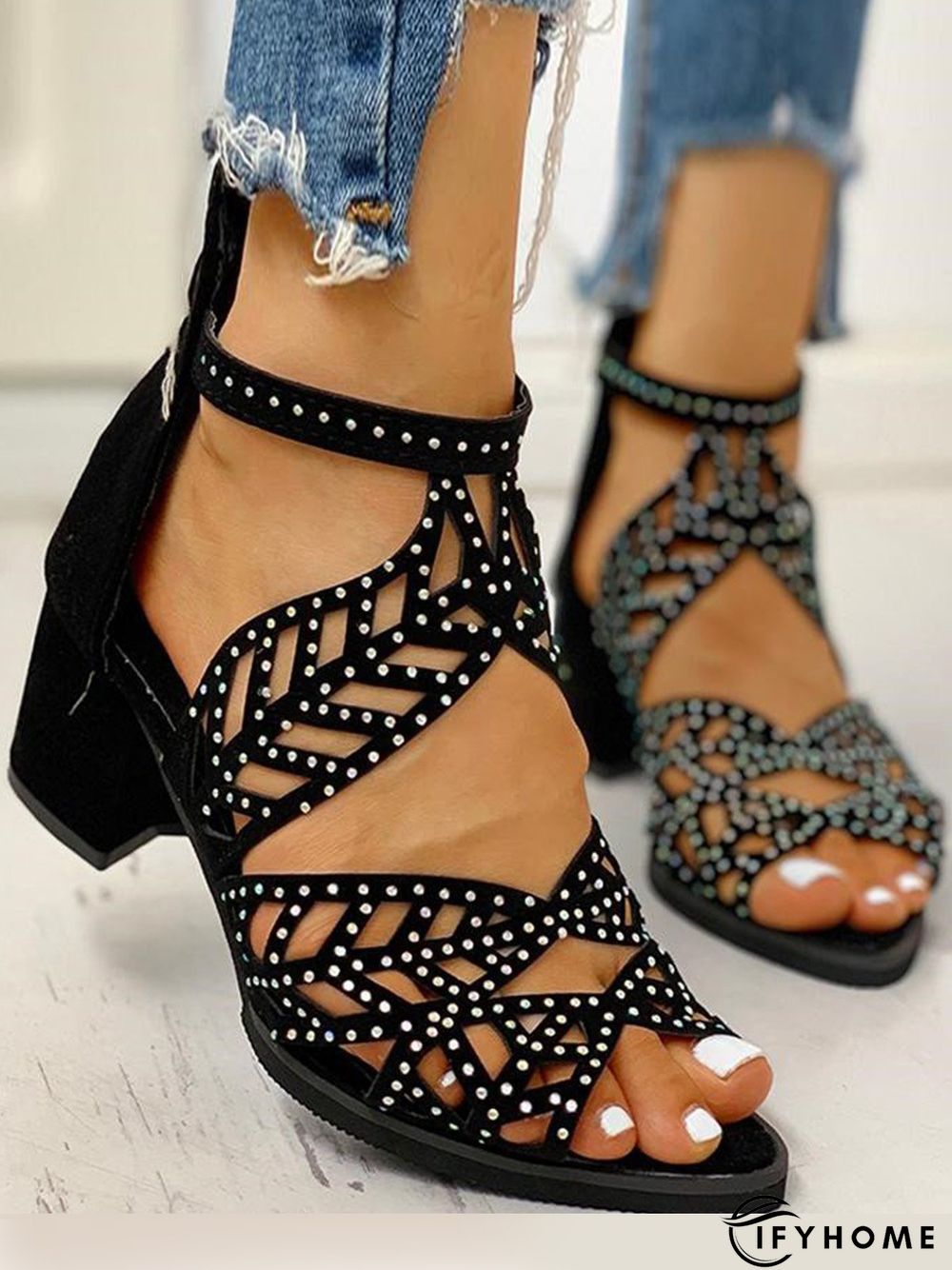 Ladies Elegant Cutout Open Toe Block Heel Sandals | IFYHOME