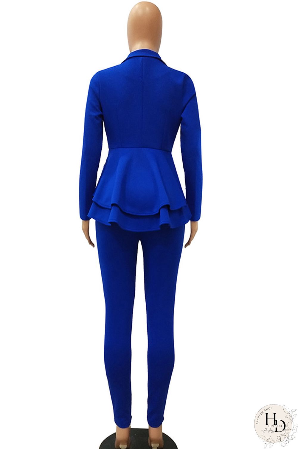 Black Casual Two Piece Suits Patchwork ruffle Solid pencil Long Sleeve