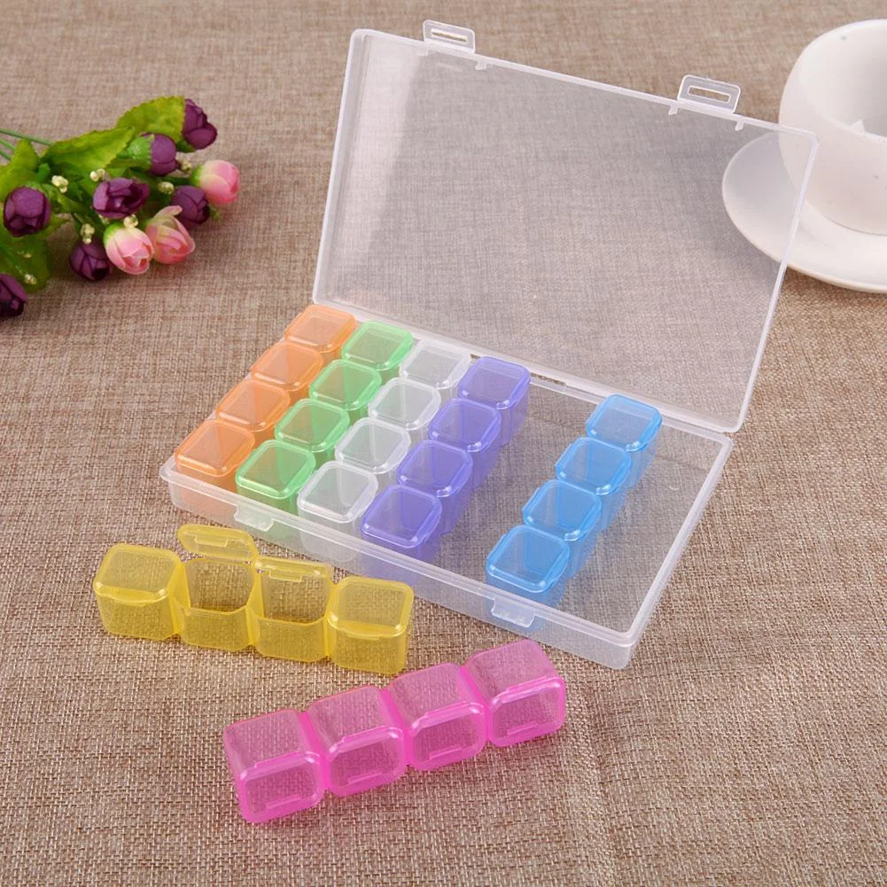 28 Slot Plastic Bead Storage Box Nail Rhinestone Jewelry Display Case(Colorful)