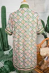 Women's Vintage Boho Geometric Flower Print Short Sleeve Loose Mini Dress
