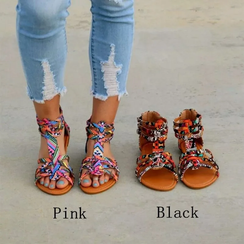 2020 Bohemian Women Flat Shoes Summer Roman Sandal Boho Sandalias Colorful Female Beach Flat Plus Size