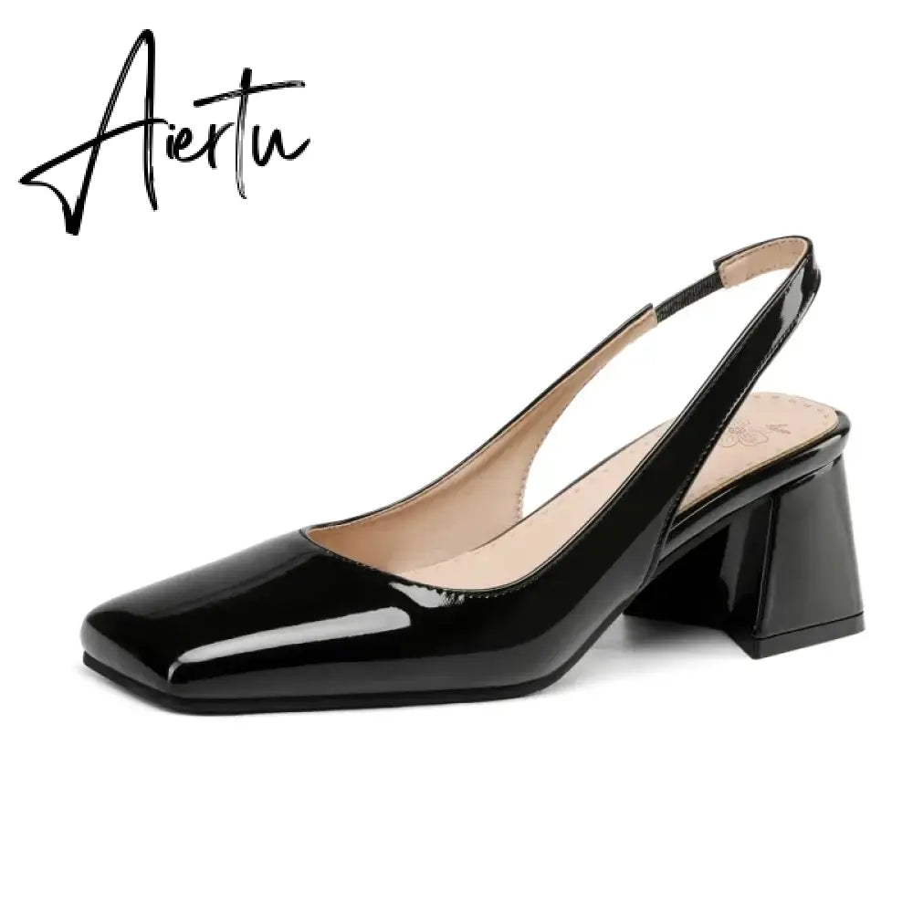 Elegant Slingback Sandals Women Summer Shoes Pink Black Nude Medium Heels Pumps Close Toe Office Party Shoe Female Large Size 45 Aiertu