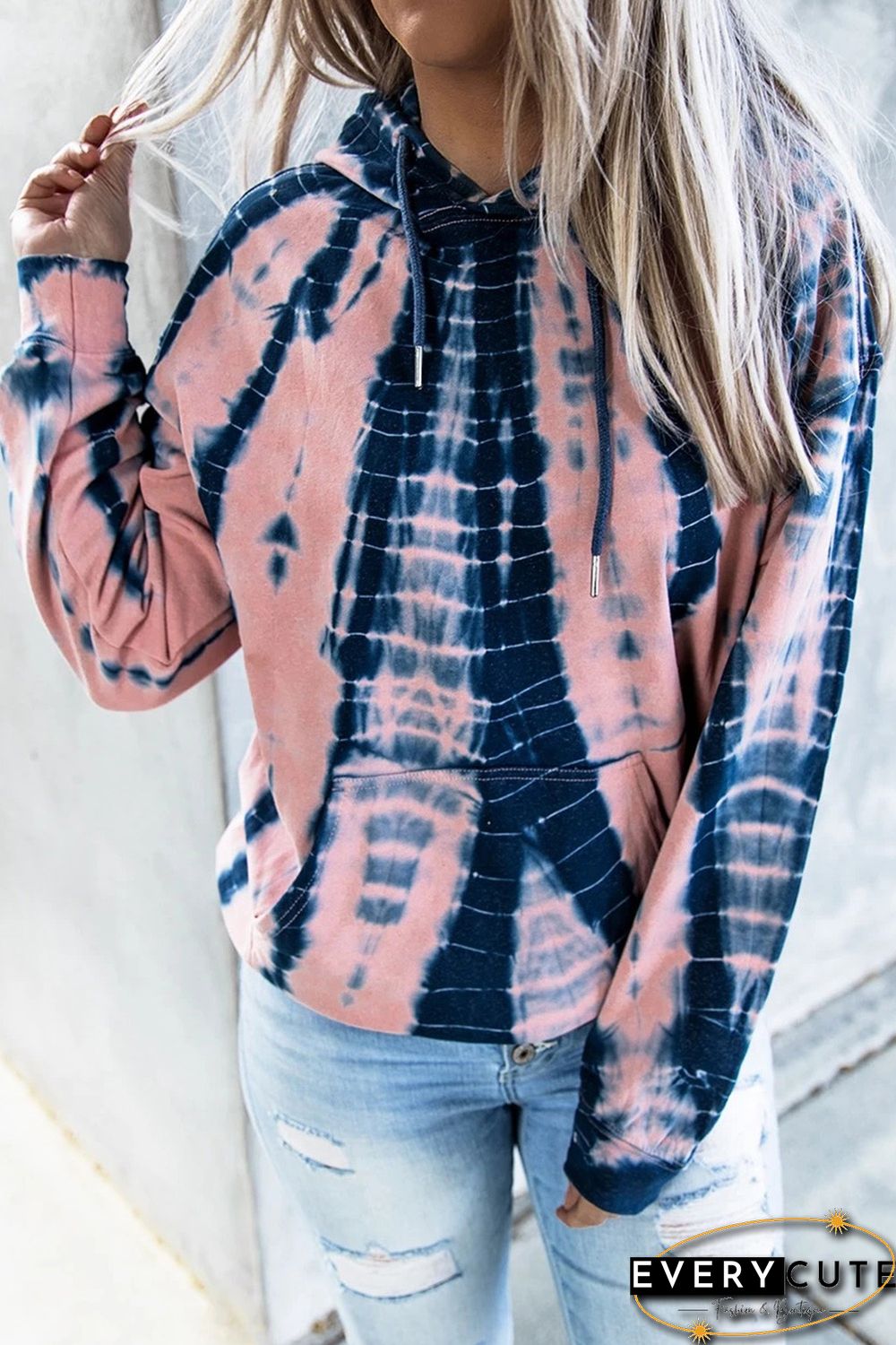 Pink Tie-dye Print Pullover Hoodie