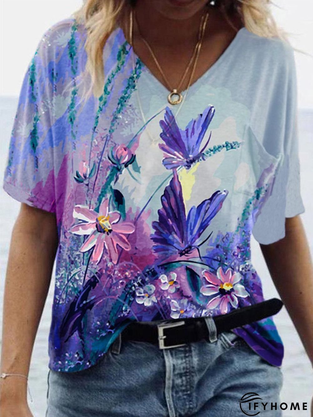 Butterfly Flower Illustration Print T-shirt | IFYHOME