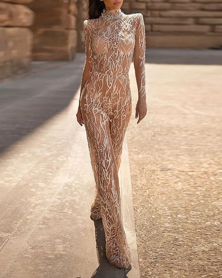 Trendy Shiny Pattern Embroidered Jumpsuit