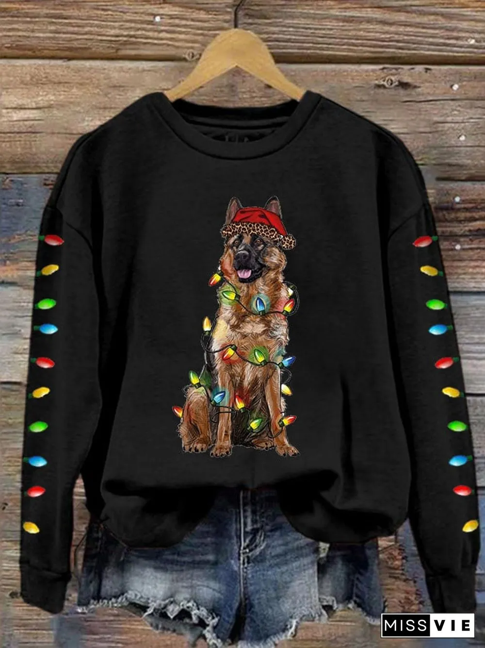 Women's Christmas Dog Mom Print Casual Drop Shoulder Long Sleeve T-Shirt
