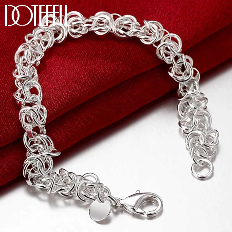 DOTEFFIL 925 Sterling Silver Circle Chain Bracelet For Woman Jewelr