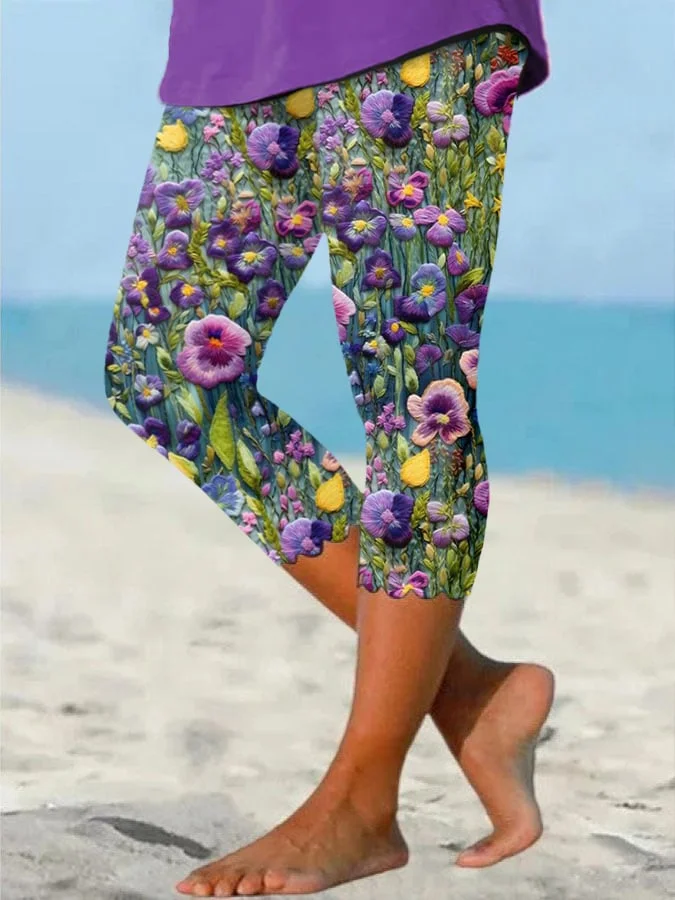 Women's Violet Wildflower Art Print Leggings