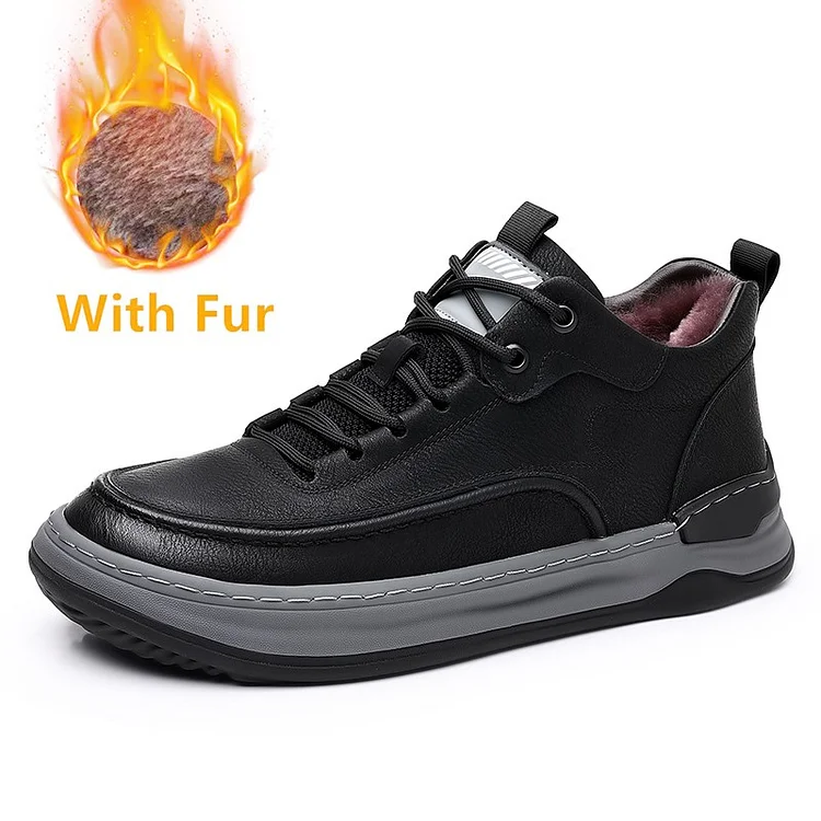 Gregorysupply Genuine Leather Mens Snow Shoes Outdoor Leisure Walk Sneakers Classics Warm Winter Ankle Boots Fashion Non-Slip Camping Footwear