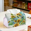Diamond Painting PU Leather Sunflowers and Dragonfy Tissue Box Holder Desktop Organizer Art Home Office Decor Craft Gift for Women