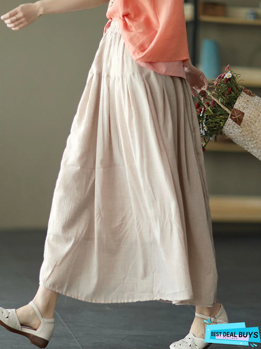 Literary and Artistic Double-Layer Cotton and Linen Skirt Women's Elegant Dress