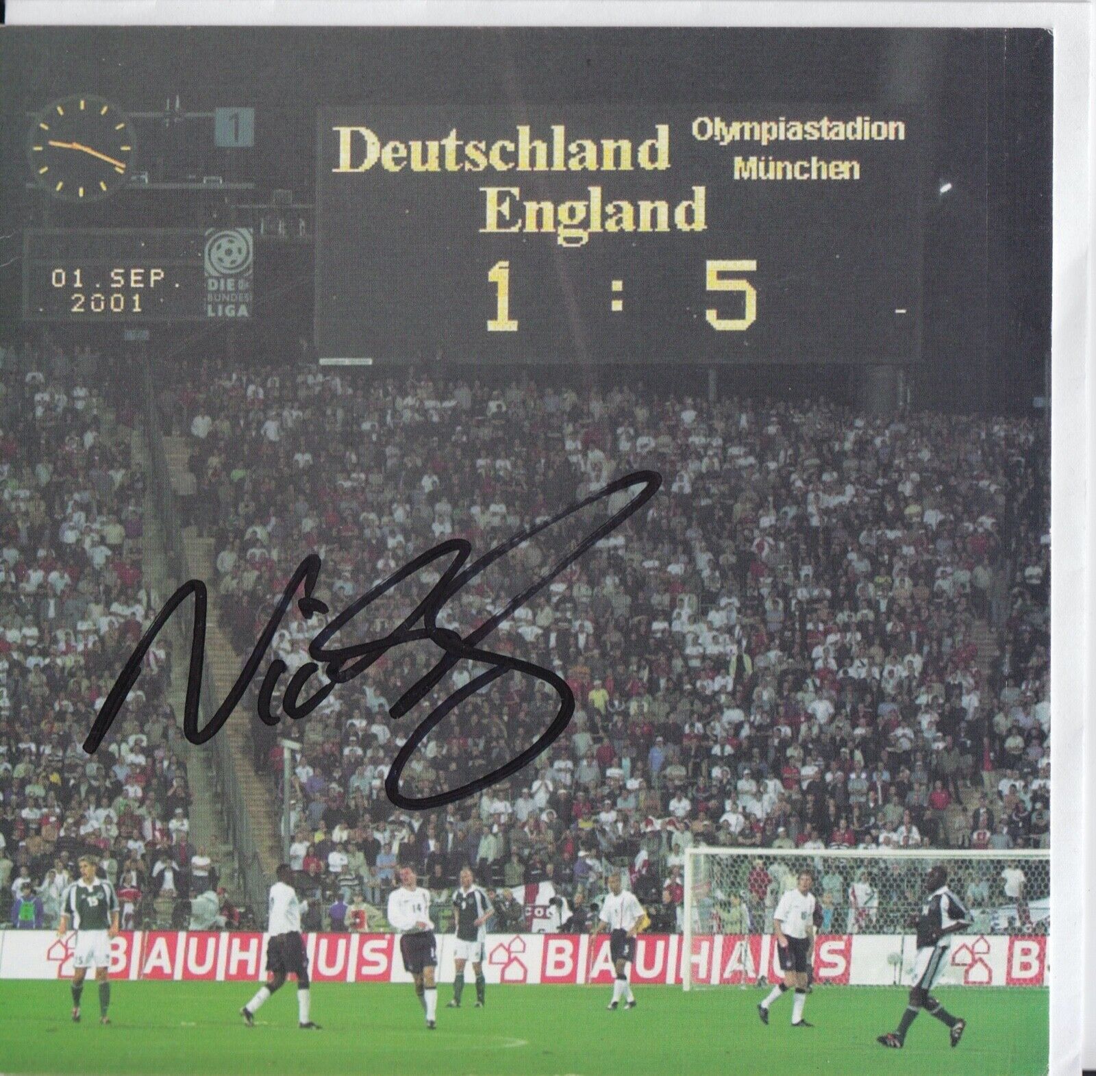 Nick Barmby Hand Signed Birthday Card - England vs Germany.