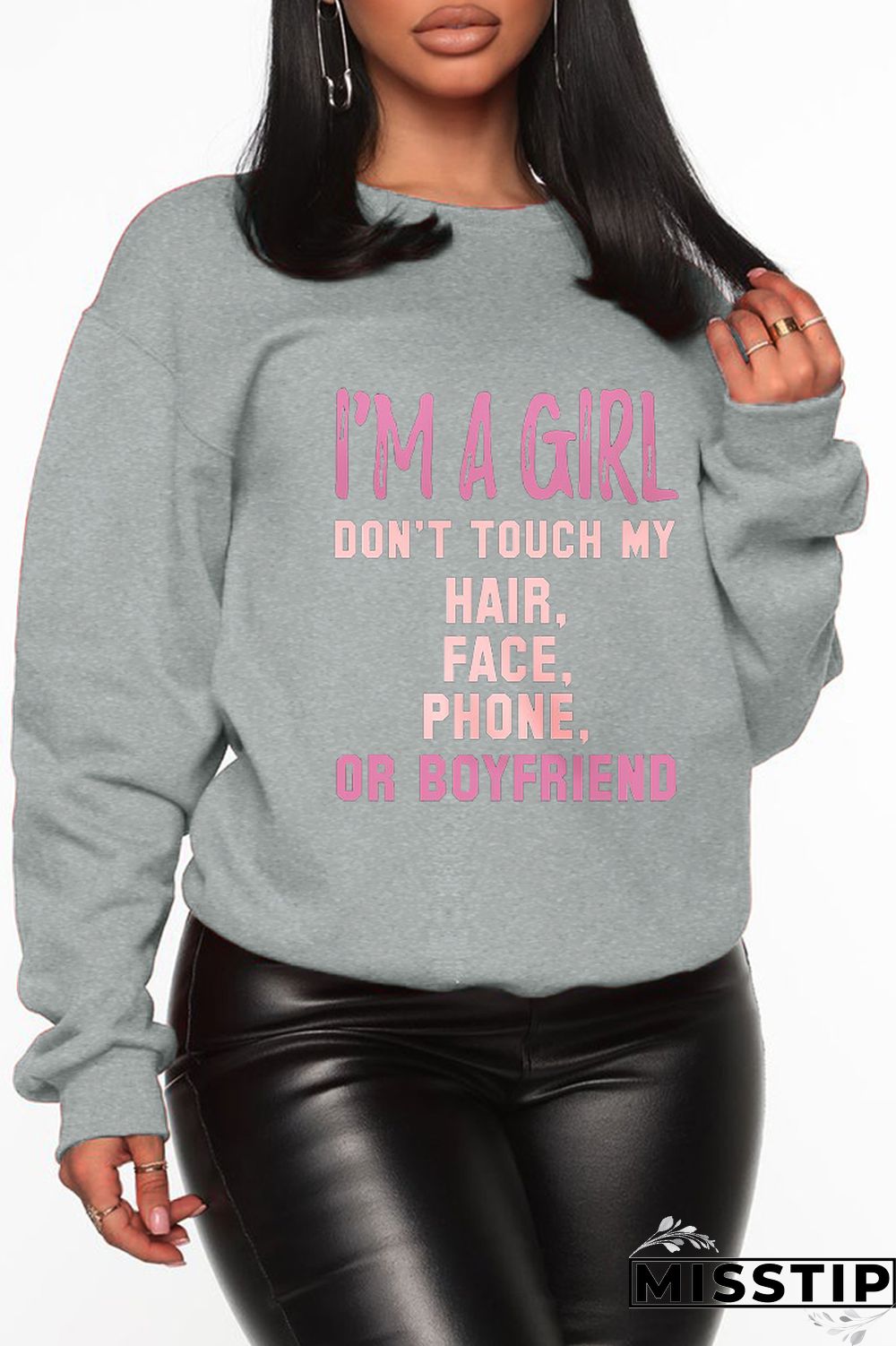 Black Casual Street Print Patchwork Letter O Neck Tops