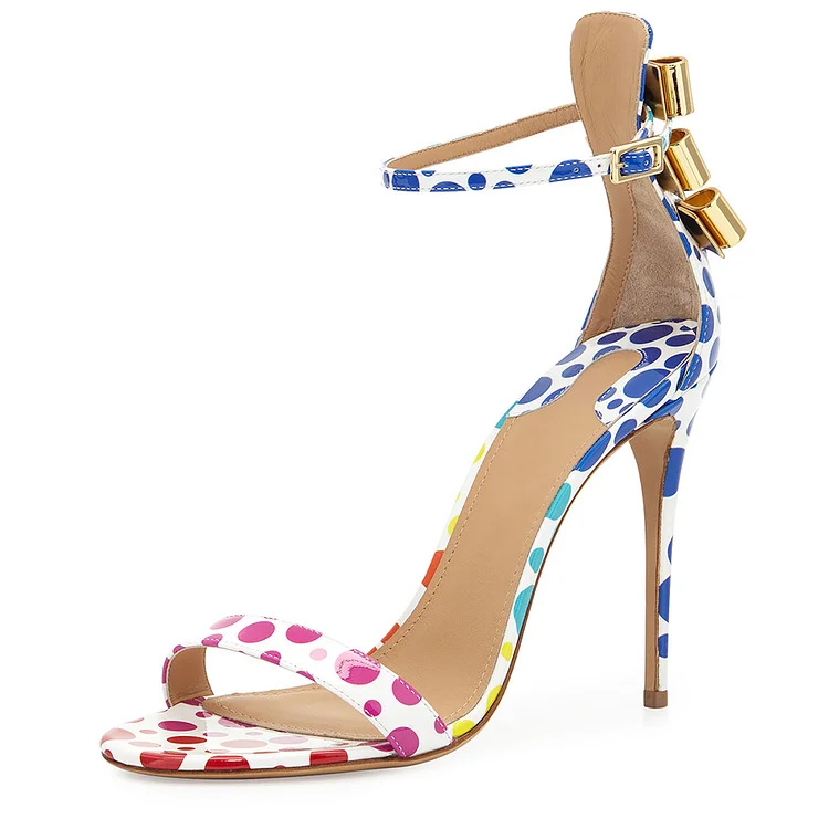 Multi-color Polka Dot Patent Leather Ankle Strap Stiletto Heel Sandals |FSJ Shoes