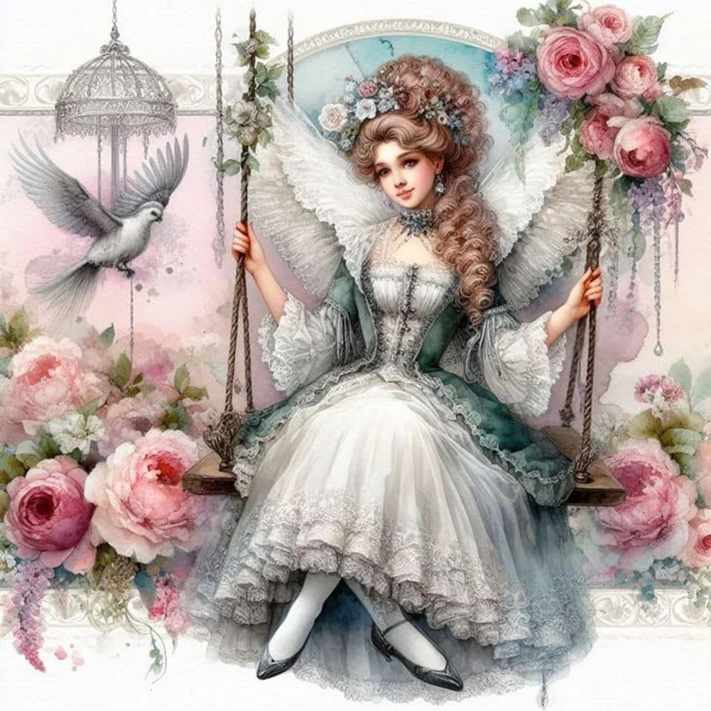 Diamond Painting - Full Round Drill - Swing Lady(Canvas|30*30cm)