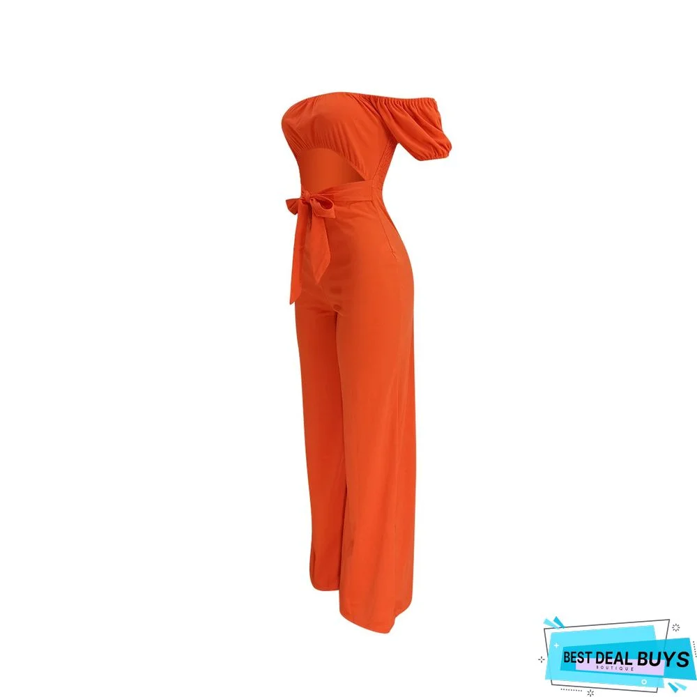 Solid Color Backless Shoulder One-piece Casual Wide-leg Pants