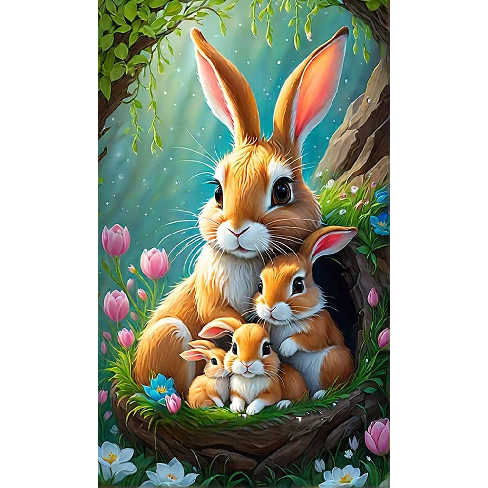 Full Round Diamond Painting - Rabbit Family(Canvas|30*50cm)