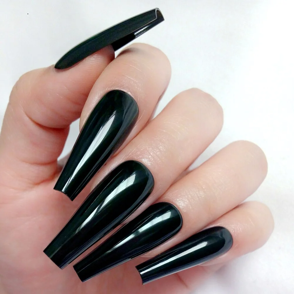 24Pcs Long Ballerina Artificial Fake Nail For Design Glossy Black UV Gel Polish False Nail DIY Fingernail Art Tip Manicure Tool