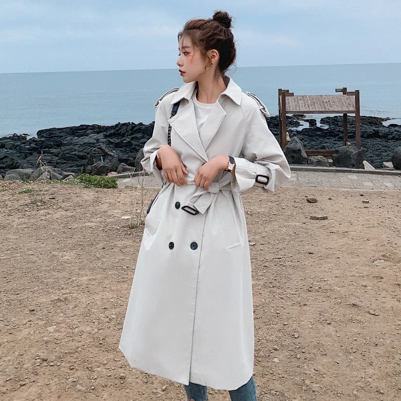 Fashion New Double-Breasted Women Trench Coat Long Belted Slim Lady Duster Coat Cloak Female Outerwear Spring Autumn Clothes