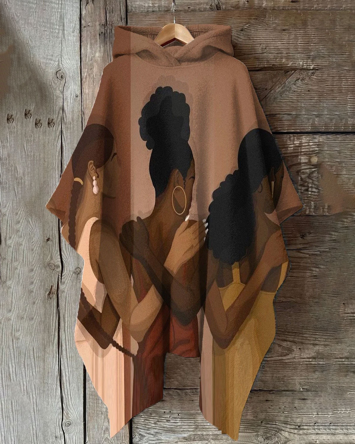 Oil Painting Color Matching Hooded Cape for Black Girls and Ladies