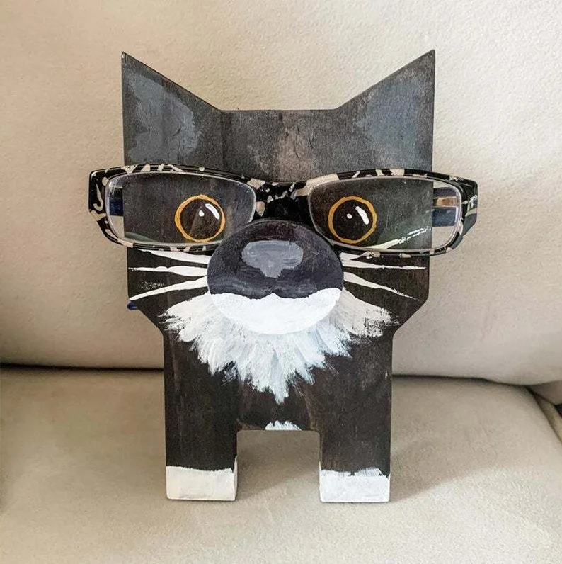 Polo-Handmade Cat Glasses Stand Art Gift - Black lucy