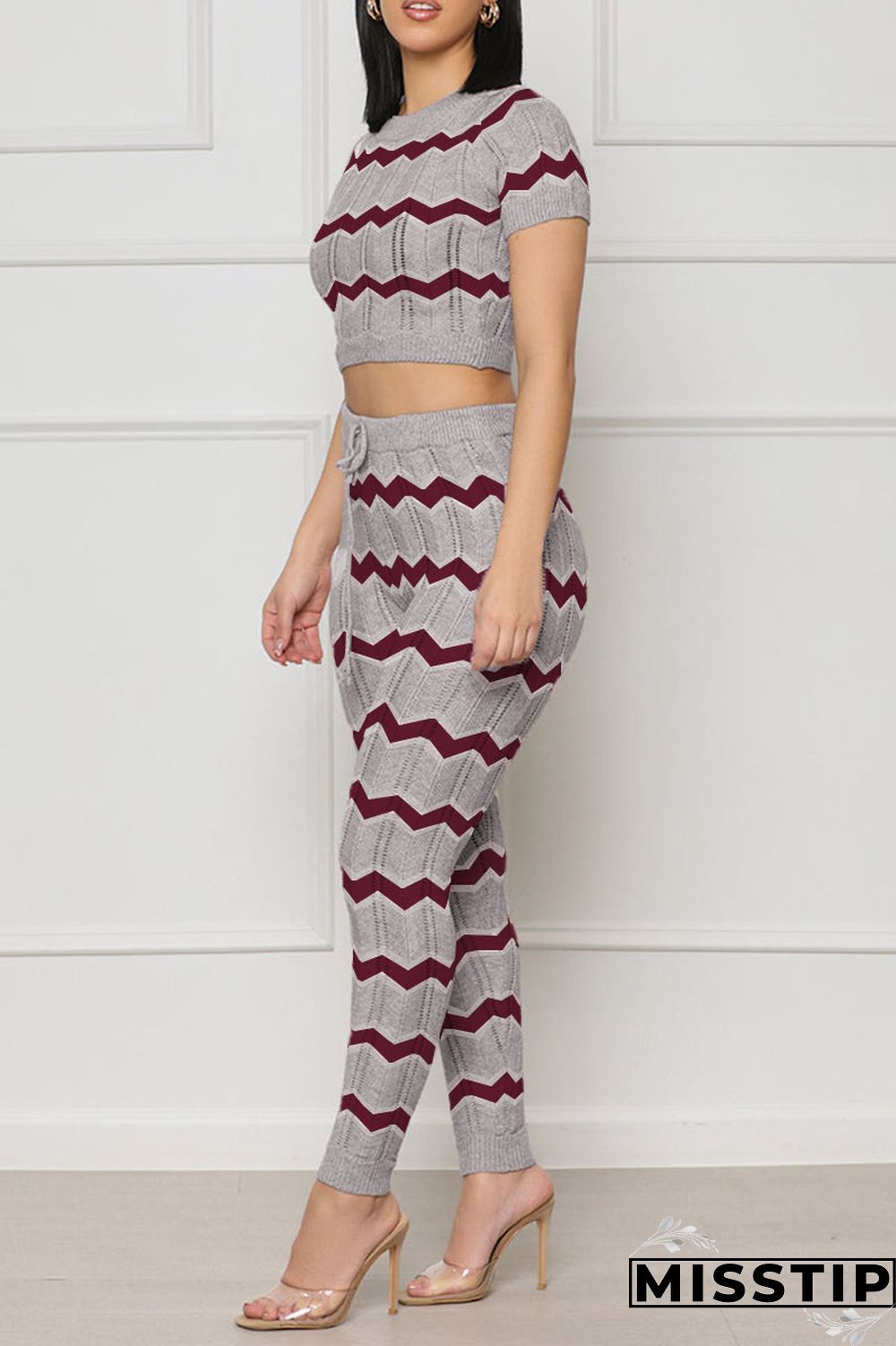 Pink Casual Patchwork O Neck Short Sleeve Two Pieces