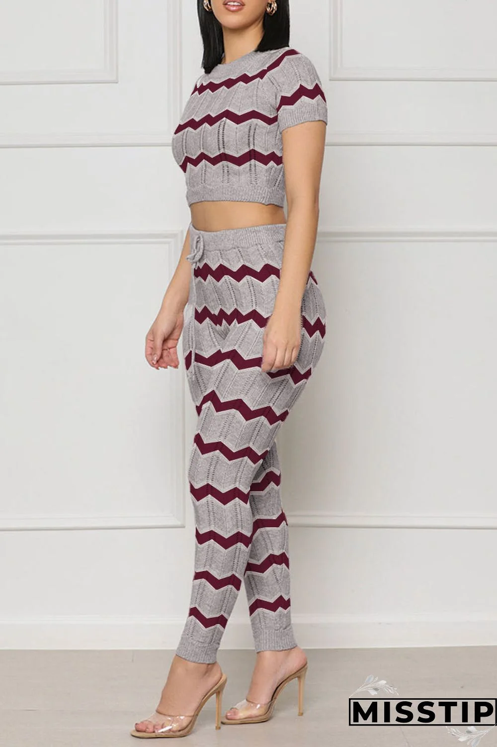 Pink Casual Patchwork O Neck Short Sleeve Two Pieces