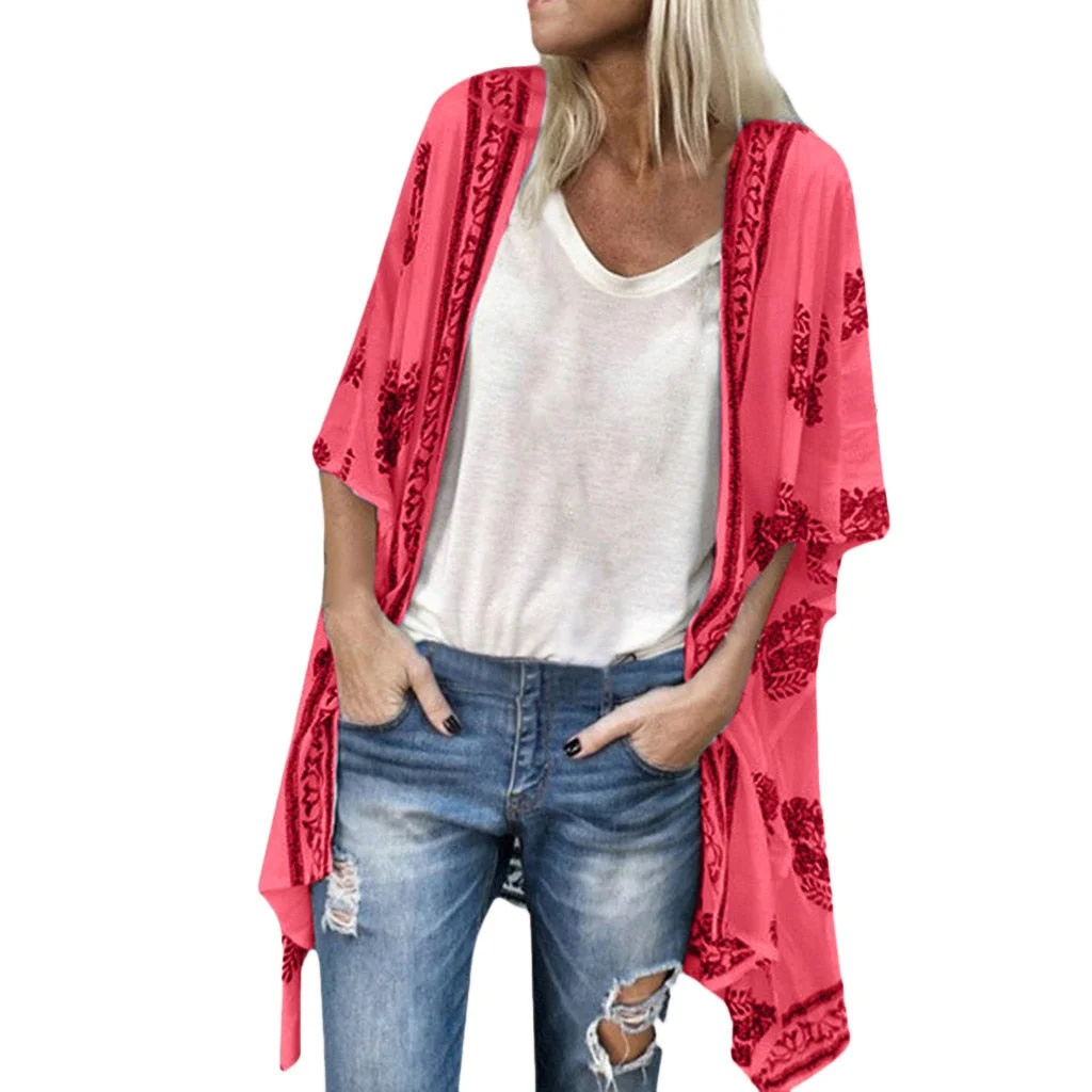 Plus Size Summer Fashion Boho Print Blouse Casual Loose Sheer Chiffon Cardigan Kimono Tops Female Women Half Sleeve Shirt Blusas