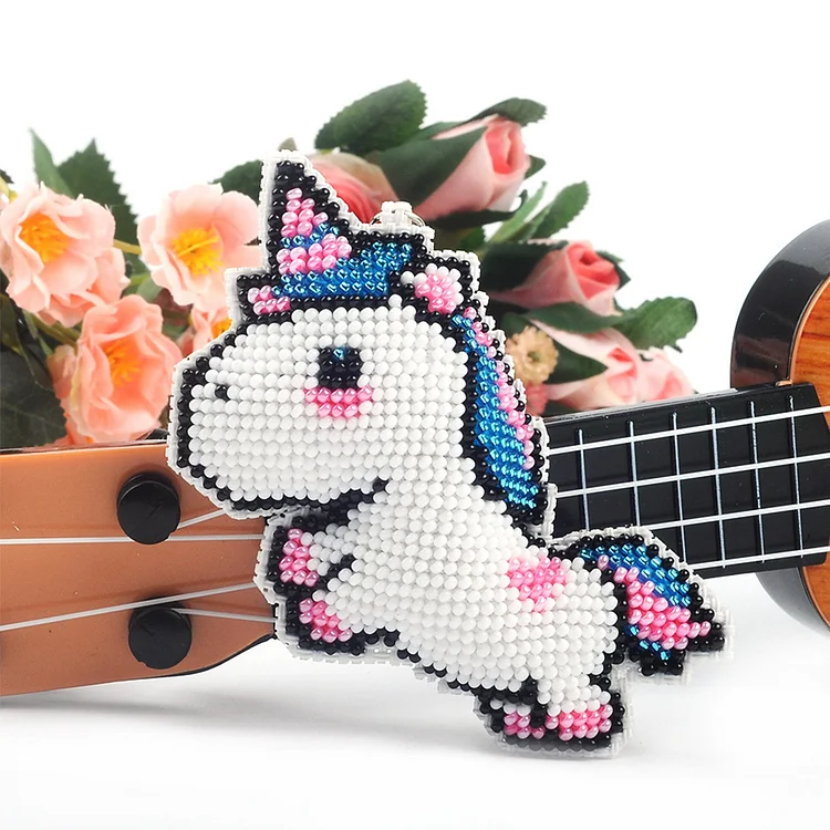 White Unicorn Hama/perler Bead Party Favour available as Keyring, Brooch,  Magnet, Decoration, DIY Kit Pixel Art, Colour Option Blues 