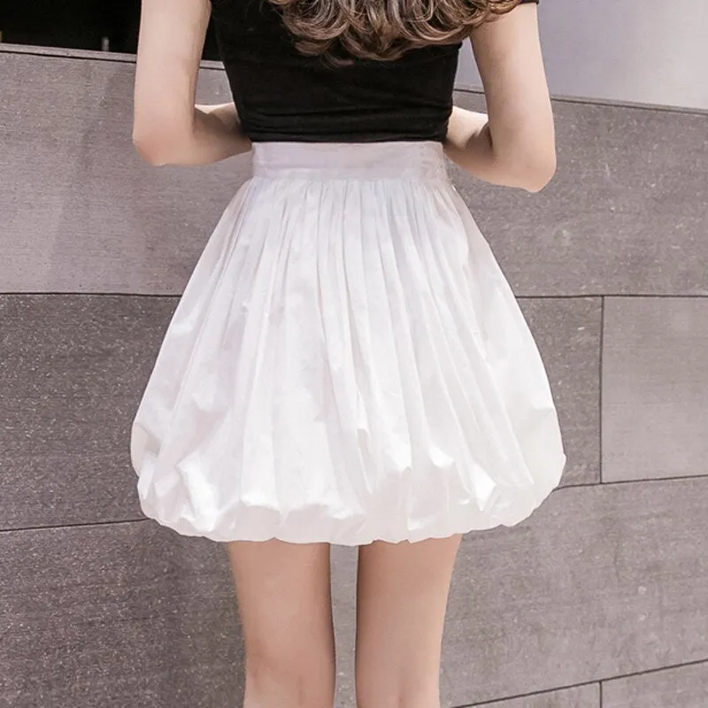 Zoki Fashion Women Ball Gown Skirt Korean High Waist Solid Color Pocket Zipper Mini Skirt Summer Girls Casual Black White Skirt
