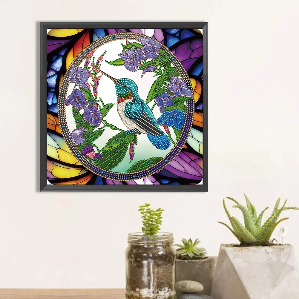 Diamond Painting - Partial Special Shaped Drill - Stained Glass Hummingbird(30*30cm)