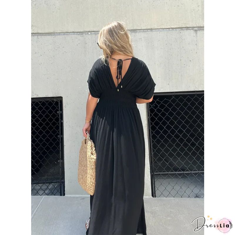 Casual Print Slit V Neck Straight Dresses