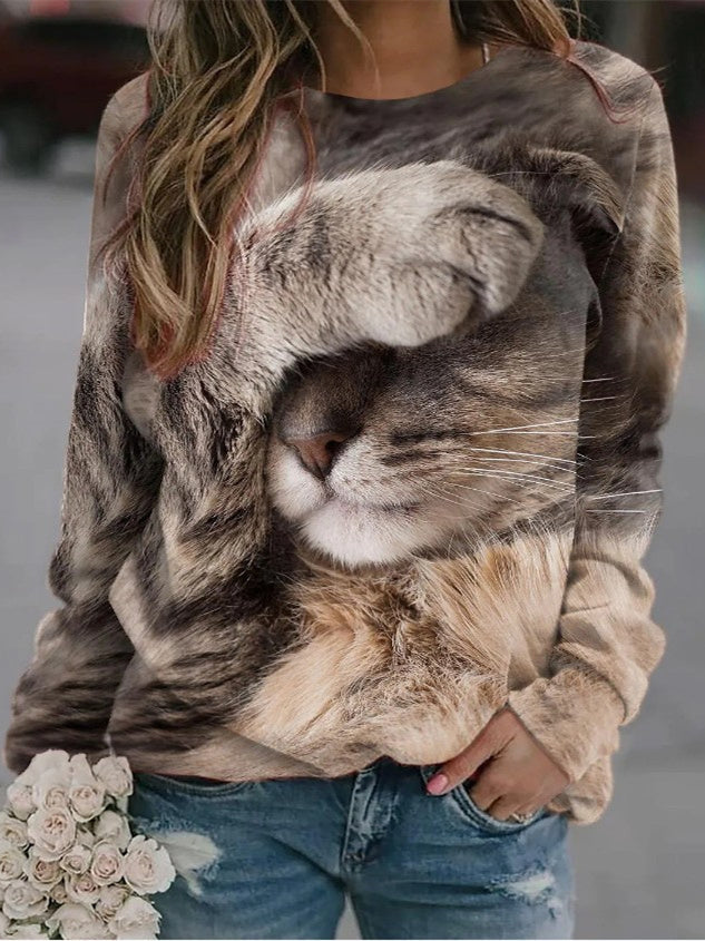 Women Long Sleeve V-neck Graphic Floral Printed Top