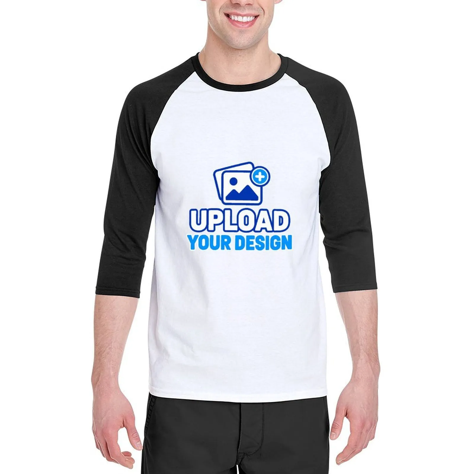 Men's Three Quarter Sleeve T-Shirt customized with your own uploaded design