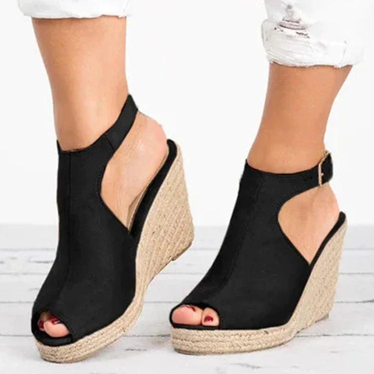 Woherb Women's Fashion Summer Wedges Heel Platform Casual Shoes Women Buckle Strap Roman Female PU Peep Toe High-heeled Shoes