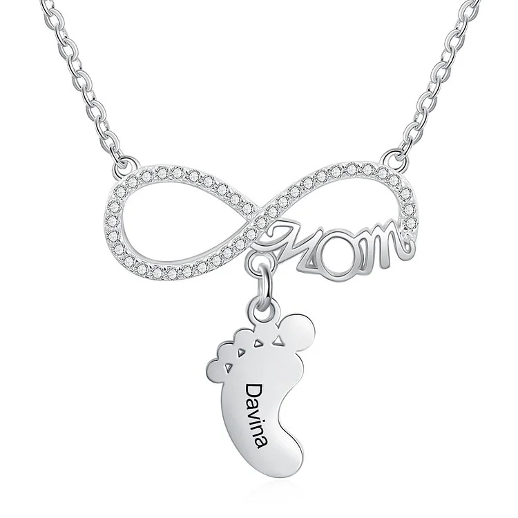 Infinity Baby Feet Necklace Mother Necklace with Kid's Name Gifts for Her