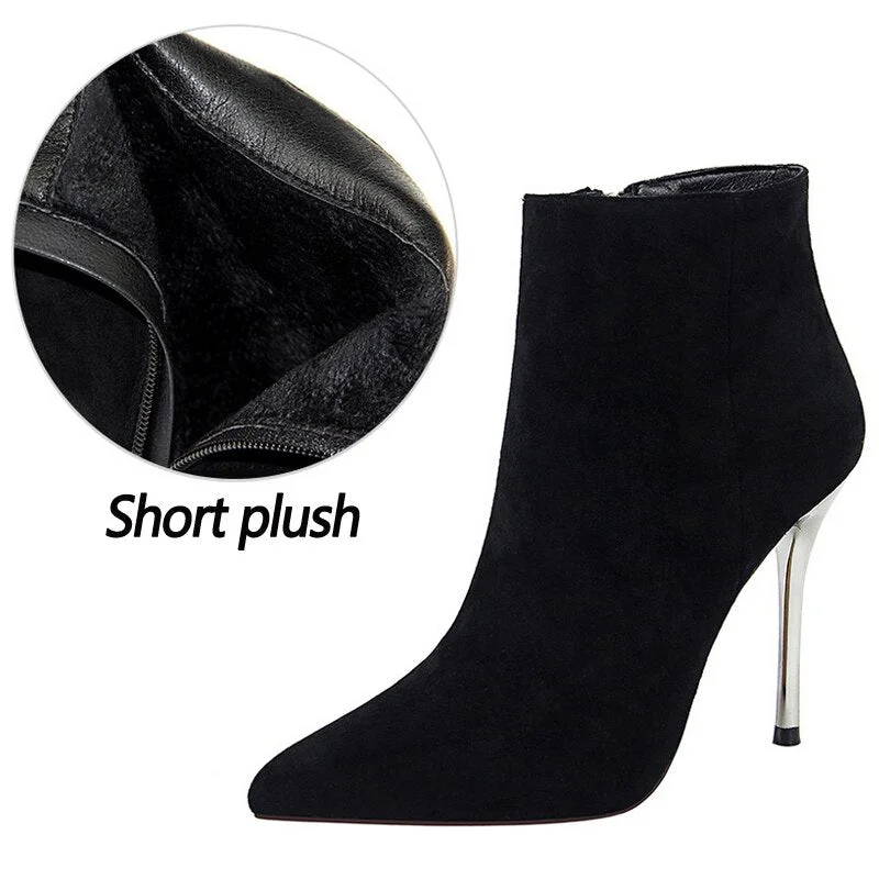 Billlnai  2023 Graduation party  Shoes Pointed Toe Women Ankle Boots Suede Black Boots Women Stiletto High-heel Boots Short Plush Autumn Winter Boots