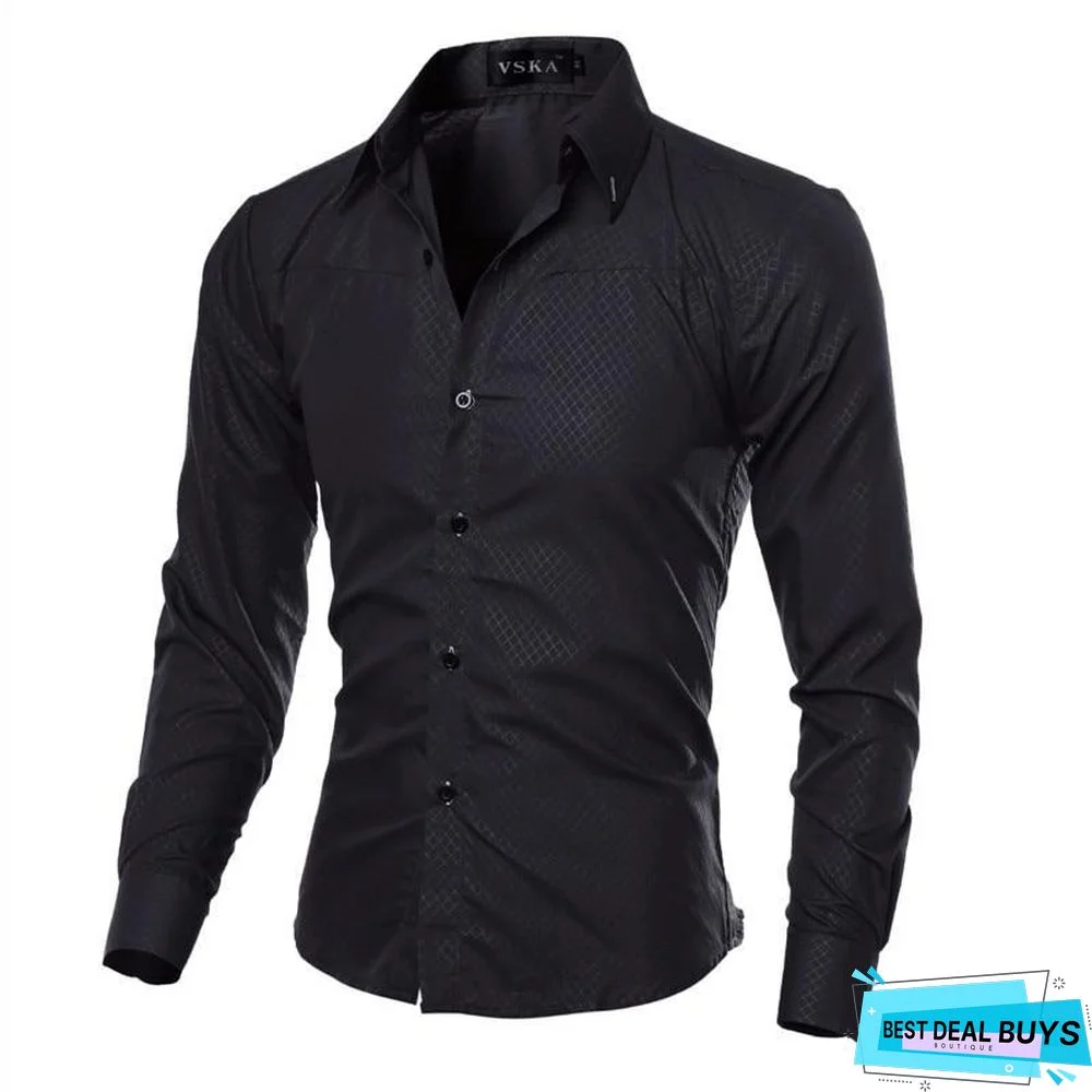 Brand Design Men Fashion Cotton Solid Long Sleeve Shirt