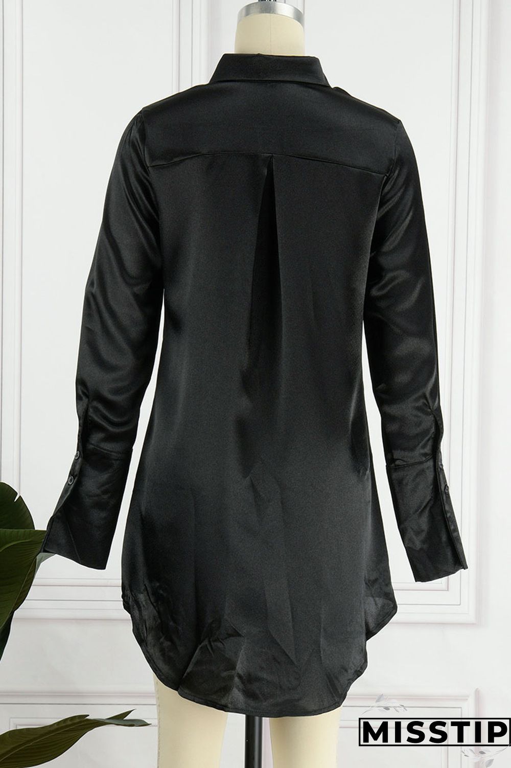 Black Casual Solid Patchwork Buckle Turndown Collar Tops