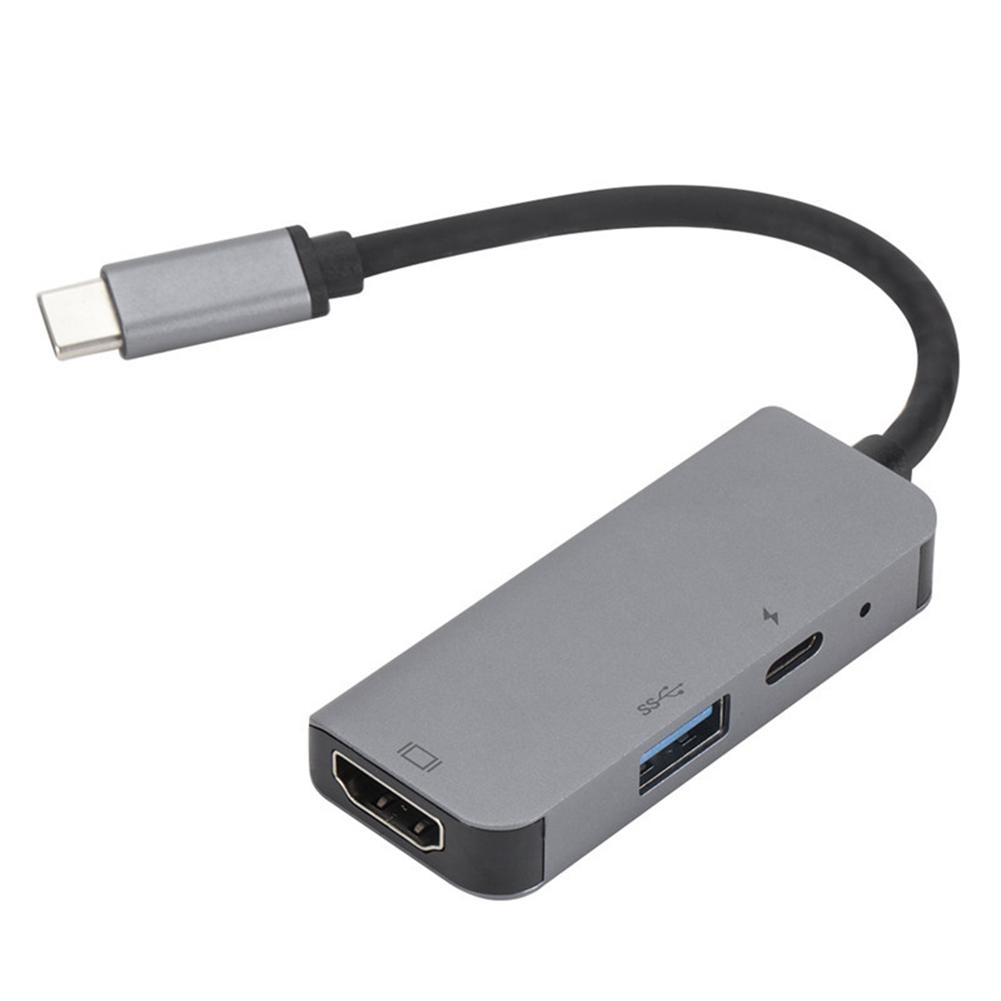 

3 in 1 Type C HUB Converter Aluminum Alloy 4K HDMI USB 3.0 PD Adapter Dock, 501 Original