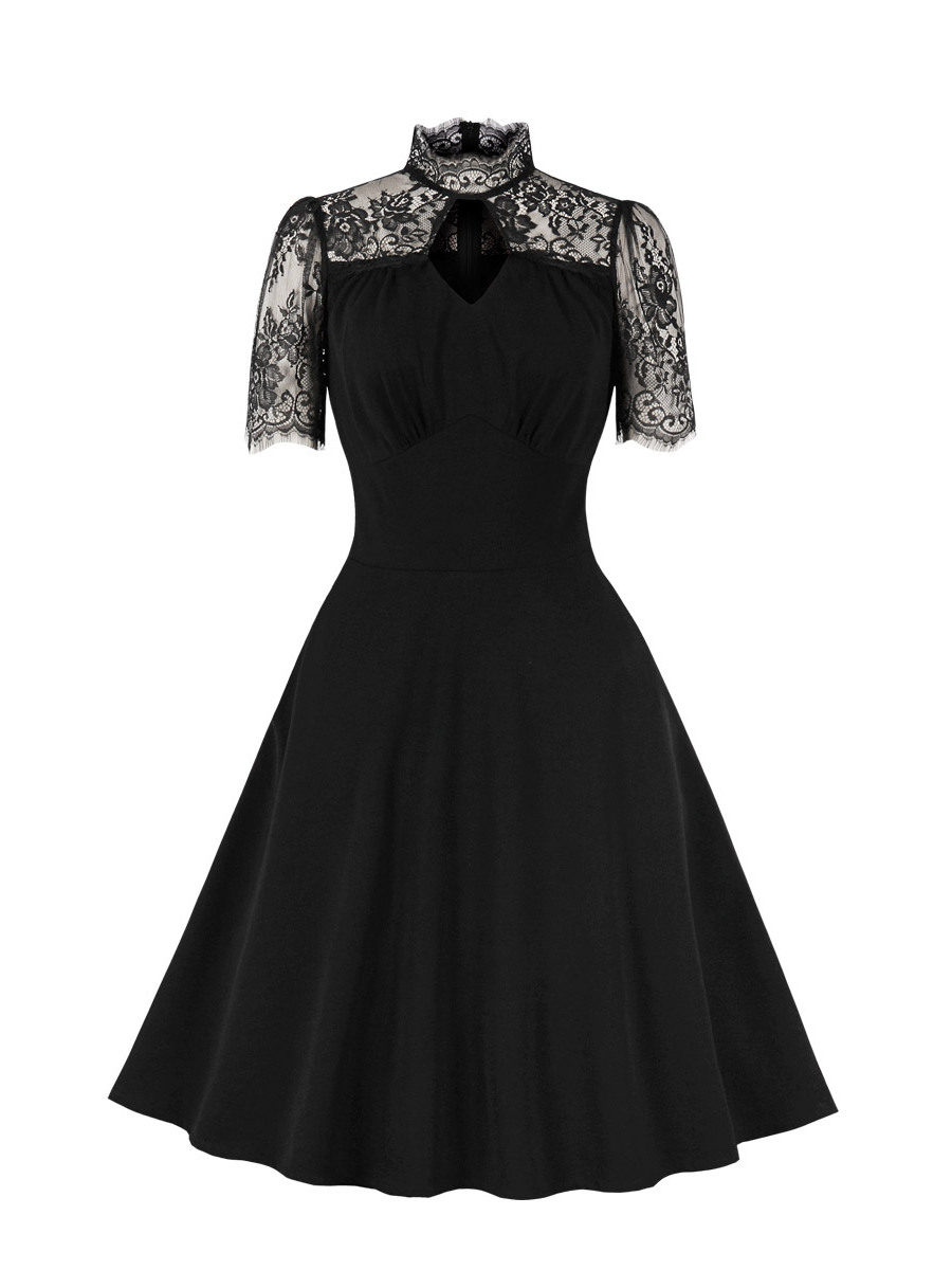 Vintage Stand Collar Fringed High-rise Dress