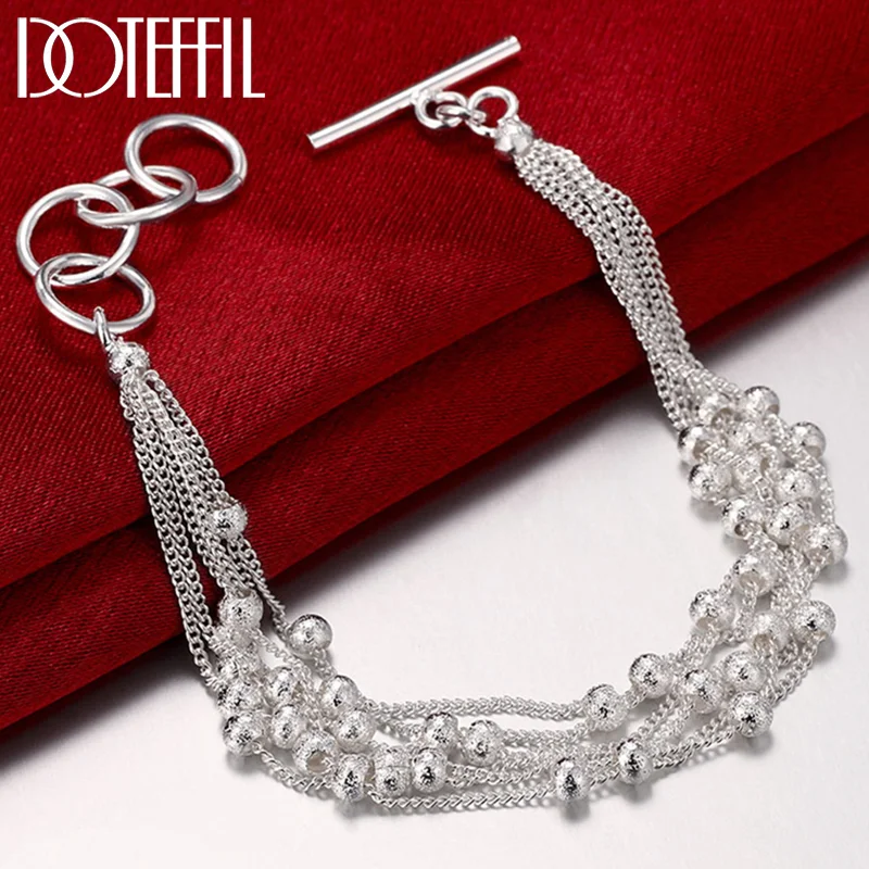 DOTEFFIL 925 Sterling Silver Frosted Bead Chain Grapes Bracelet For Women Jewelry