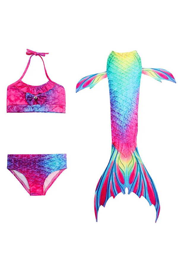 Kids Little Girl Fancy Halloween Mermaid Costume Rose Red-elleschic